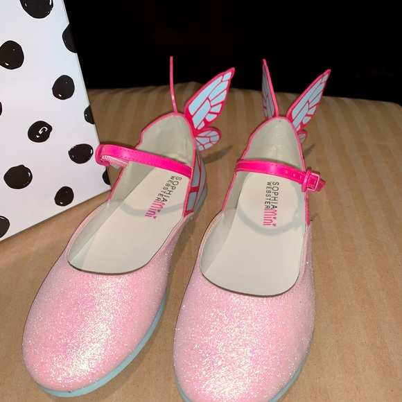 SOLD!! Sophia Webster Girls Mini Chiara Bellet Flats in Pink Glitter Sz 32 - Picture 3 of 11